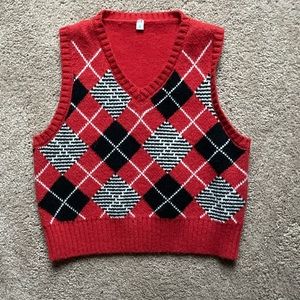 Red knit argyle sweater vest. Size small.